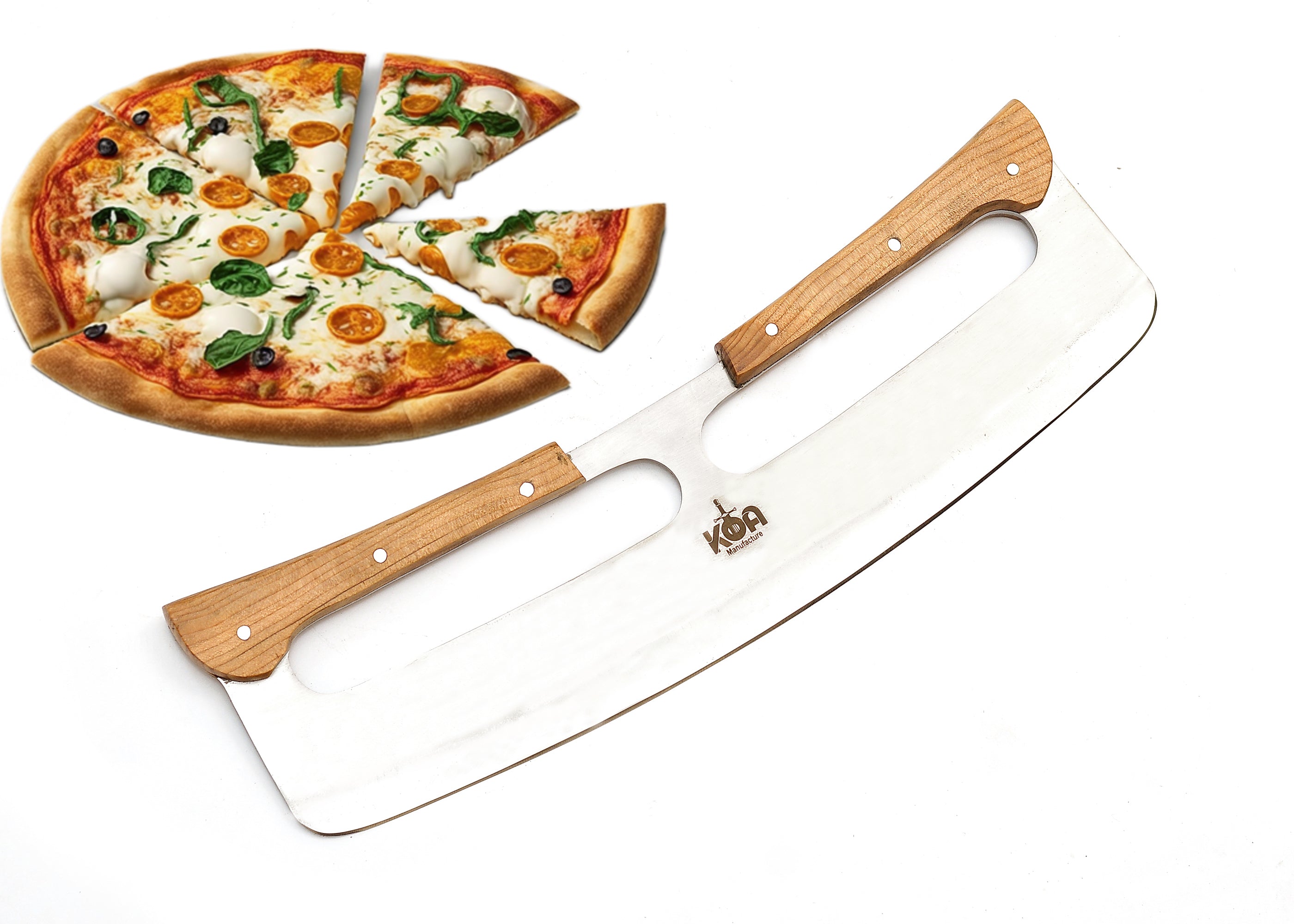 Double Grip Pizza Rocker Cutter – Professional Stainless Steel Pizza Knife with Dual Wooden Handles {FREE GIFT}
