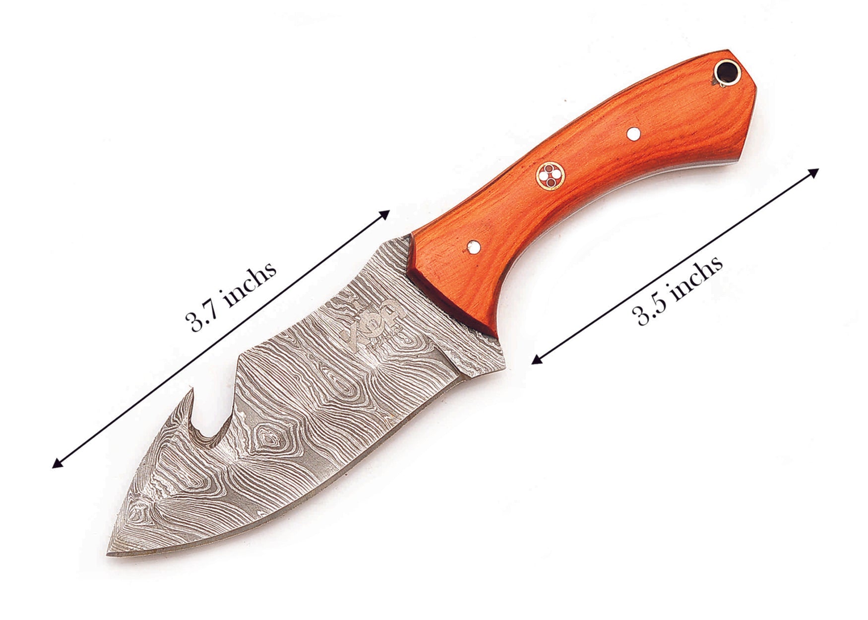 Damascus Steel Skinner Hunting Knife with Gut Hook & Leather Sheath