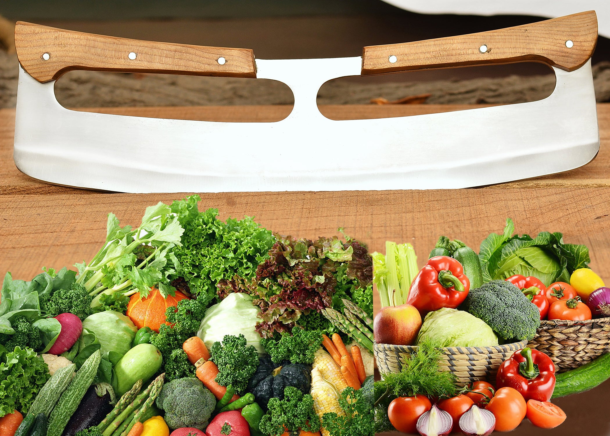 Double Grip Pizza Rocker Cutter – Professional Stainless Steel Pizza Knife with Dual Wooden Handles {FREE GIFT}