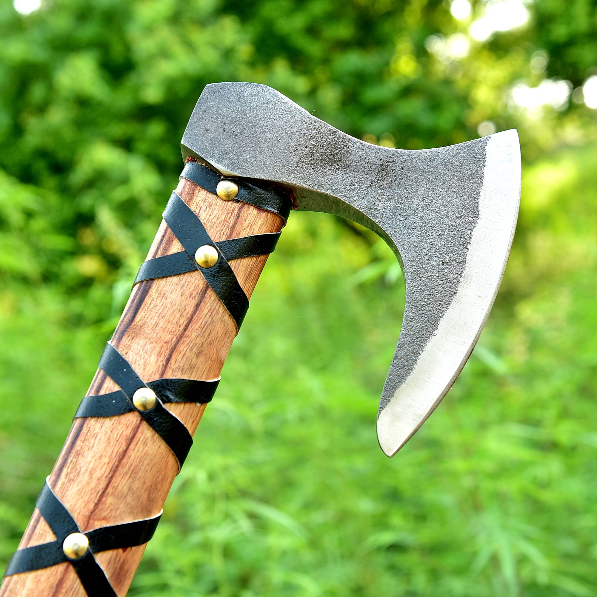 Ironwood Raider Hand-Forged Axe – Rugged Steel Hatchet with Leather Wrapped Wooden Handle {FREE GIFT}