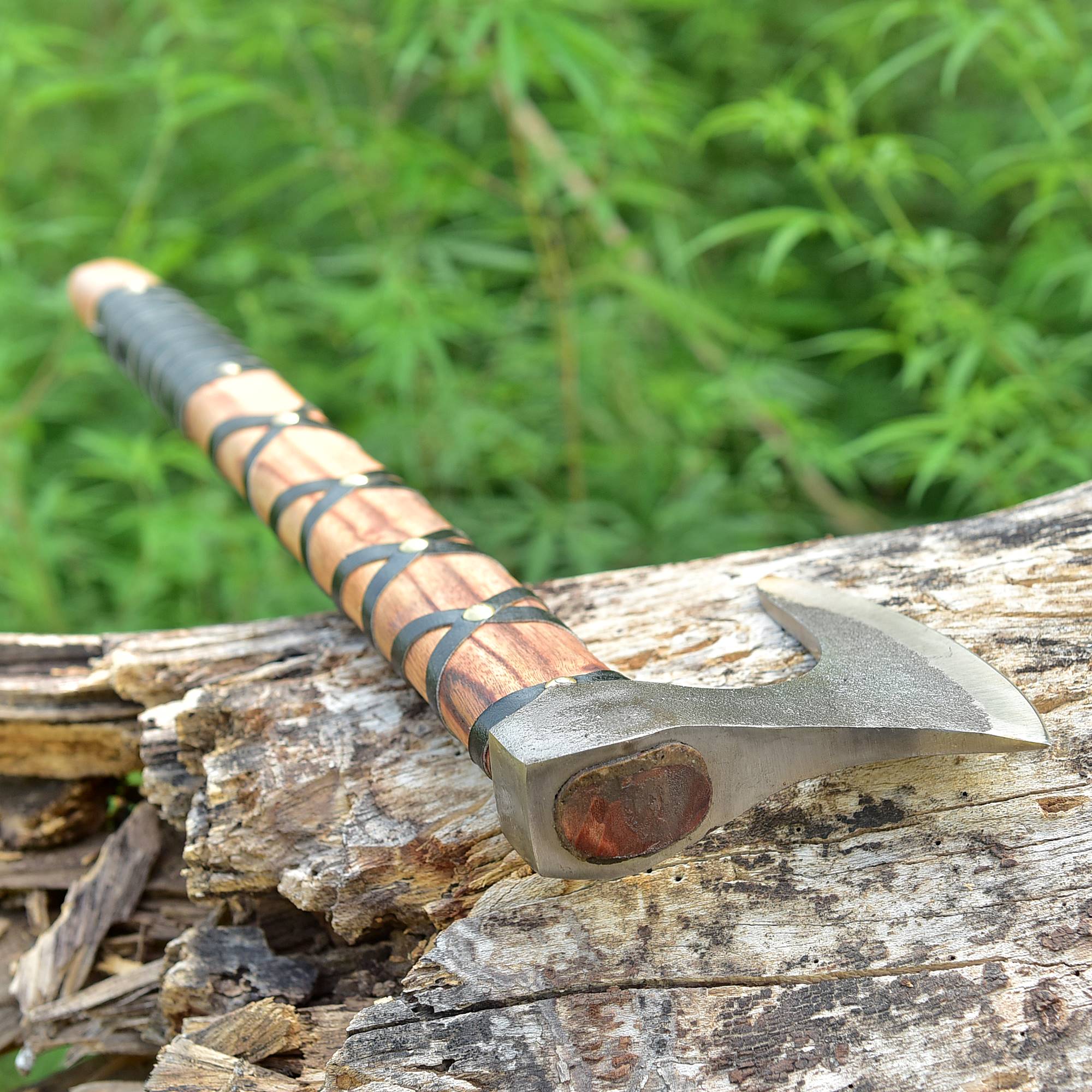 Ironwood Raider Hand-Forged Axe – Rugged Steel Hatchet with Leather Wrapped Wooden Handle {FREE GIFT}