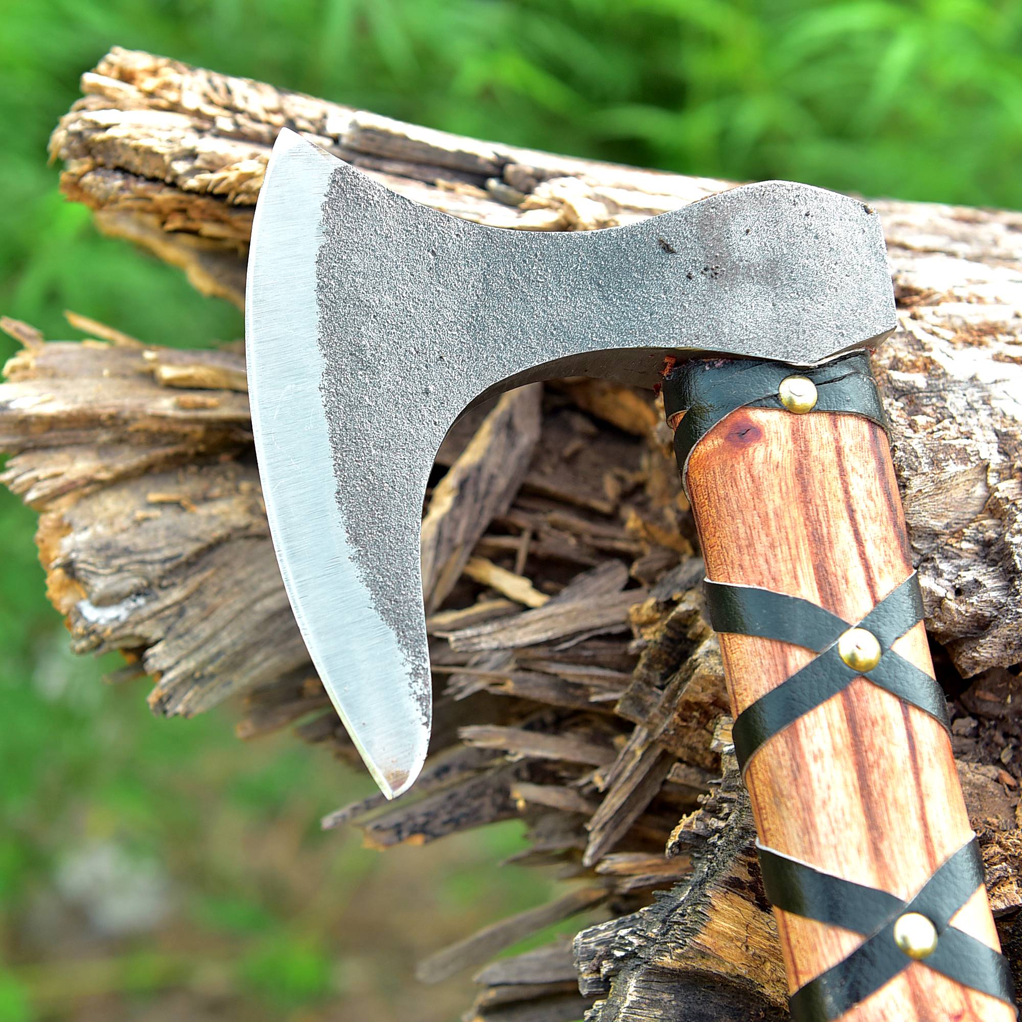 Ironwood Raider Hand-Forged Axe – Rugged Steel Hatchet with Leather Wrapped Wooden Handle {FREE GIFT}