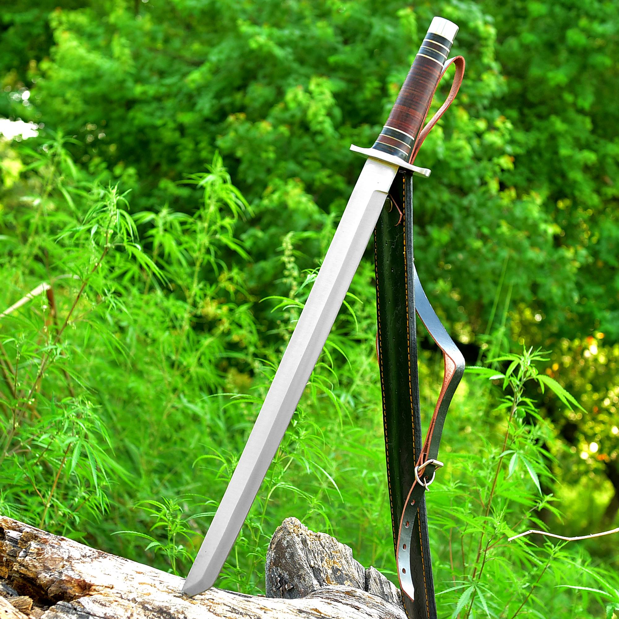 Longreach Ranger Sword – Full-Length Satin Blade Field Sword with Leather Grip & Shoulder Sheath {FREE GIFT}