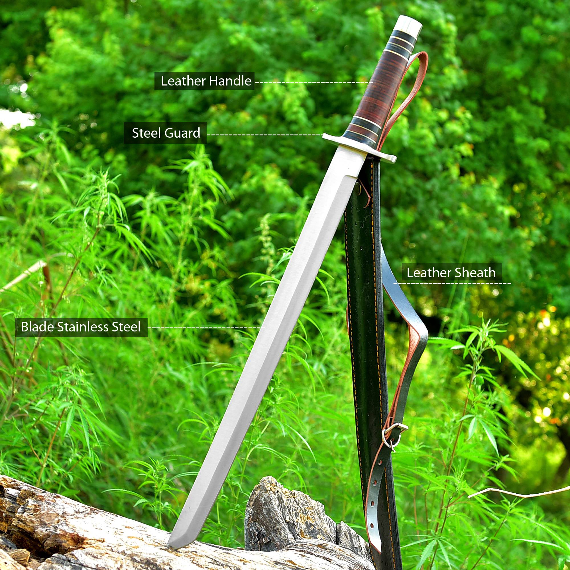 Longreach Ranger Sword – Full-Length Satin Blade Field Sword with Leather Grip & Shoulder Sheath {FREE GIFT}