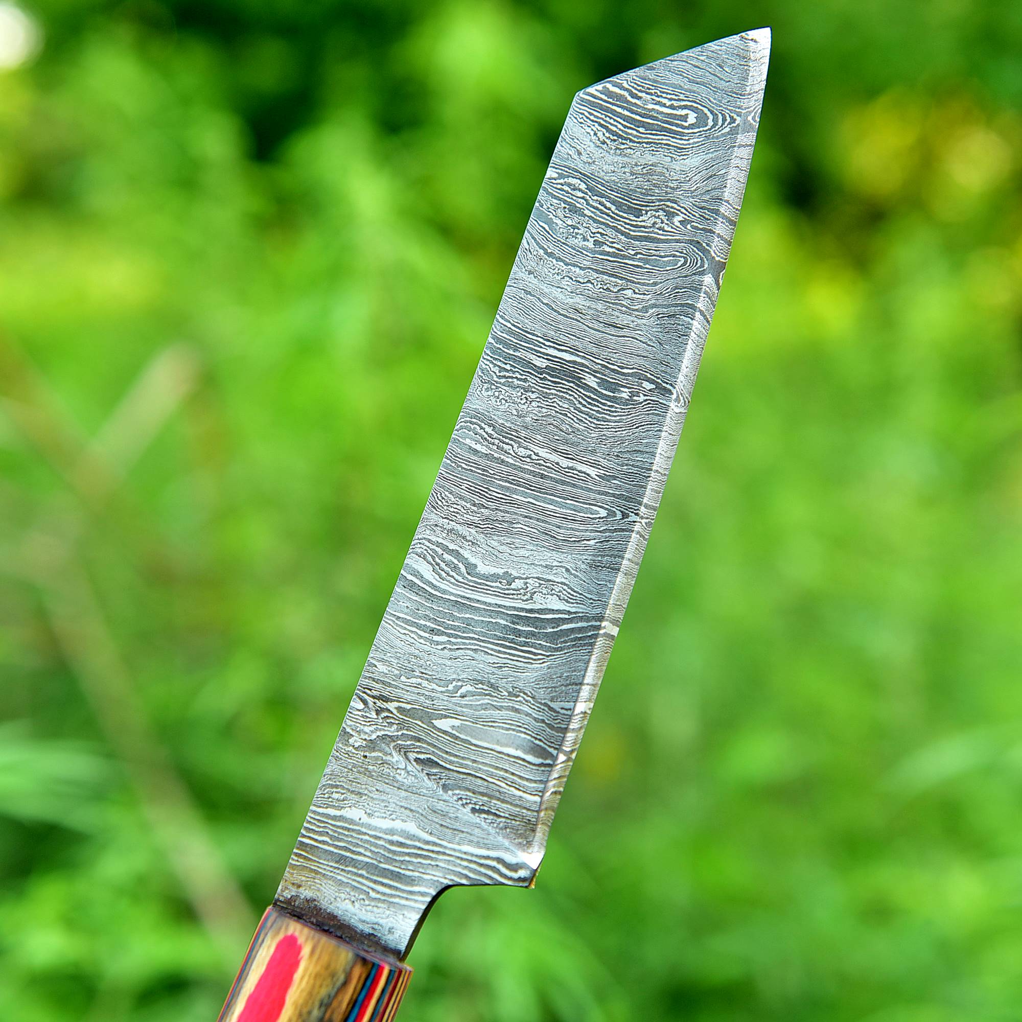 Vivid Arrow Damascus Fixed Blade Knife – Layered Damascus Steel Blade with Multicolor Artistic Handle {FREE GIFT}