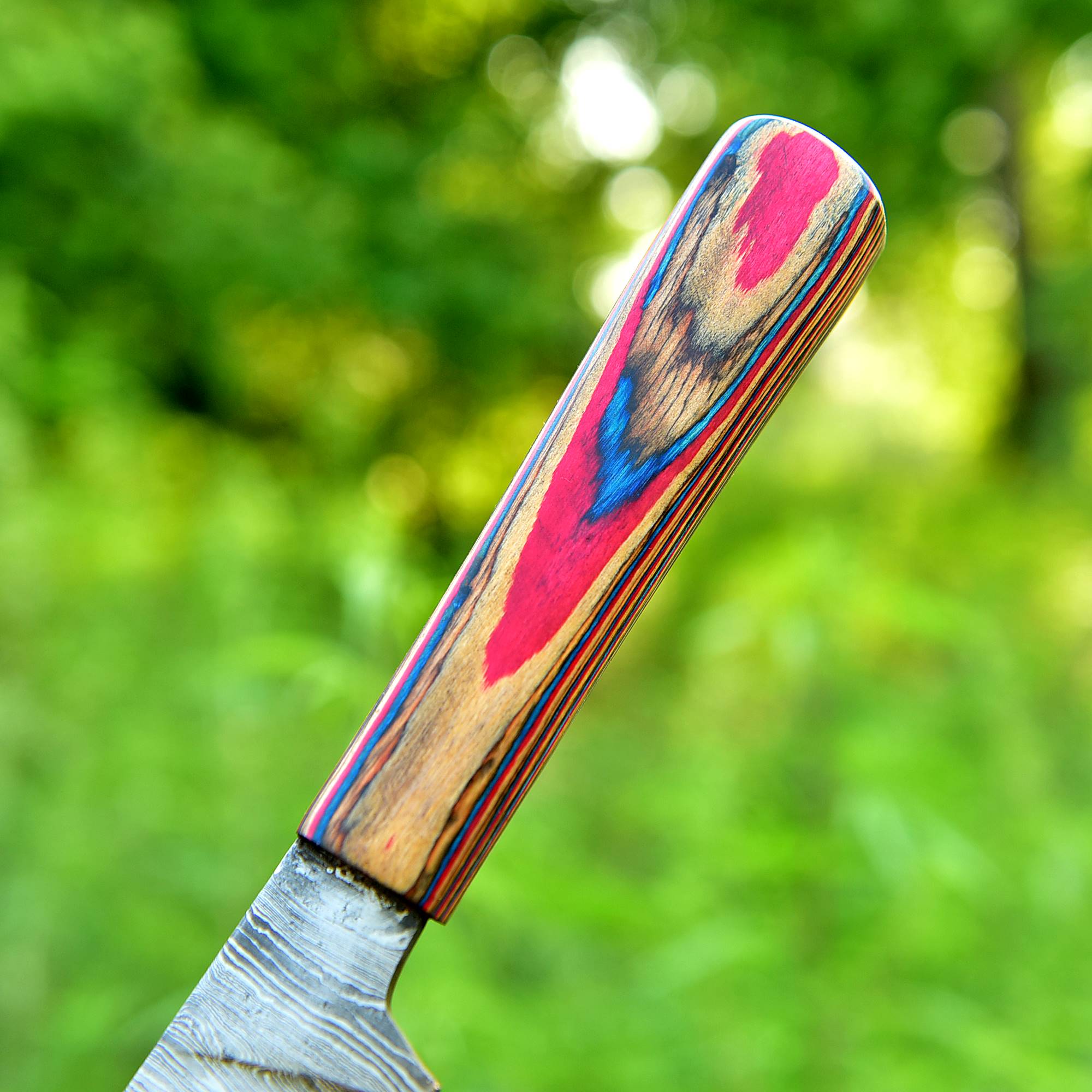 Vivid Arrow Damascus Fixed Blade Knife – Layered Damascus Steel Blade with Multicolor Artistic Handle {FREE GIFT}