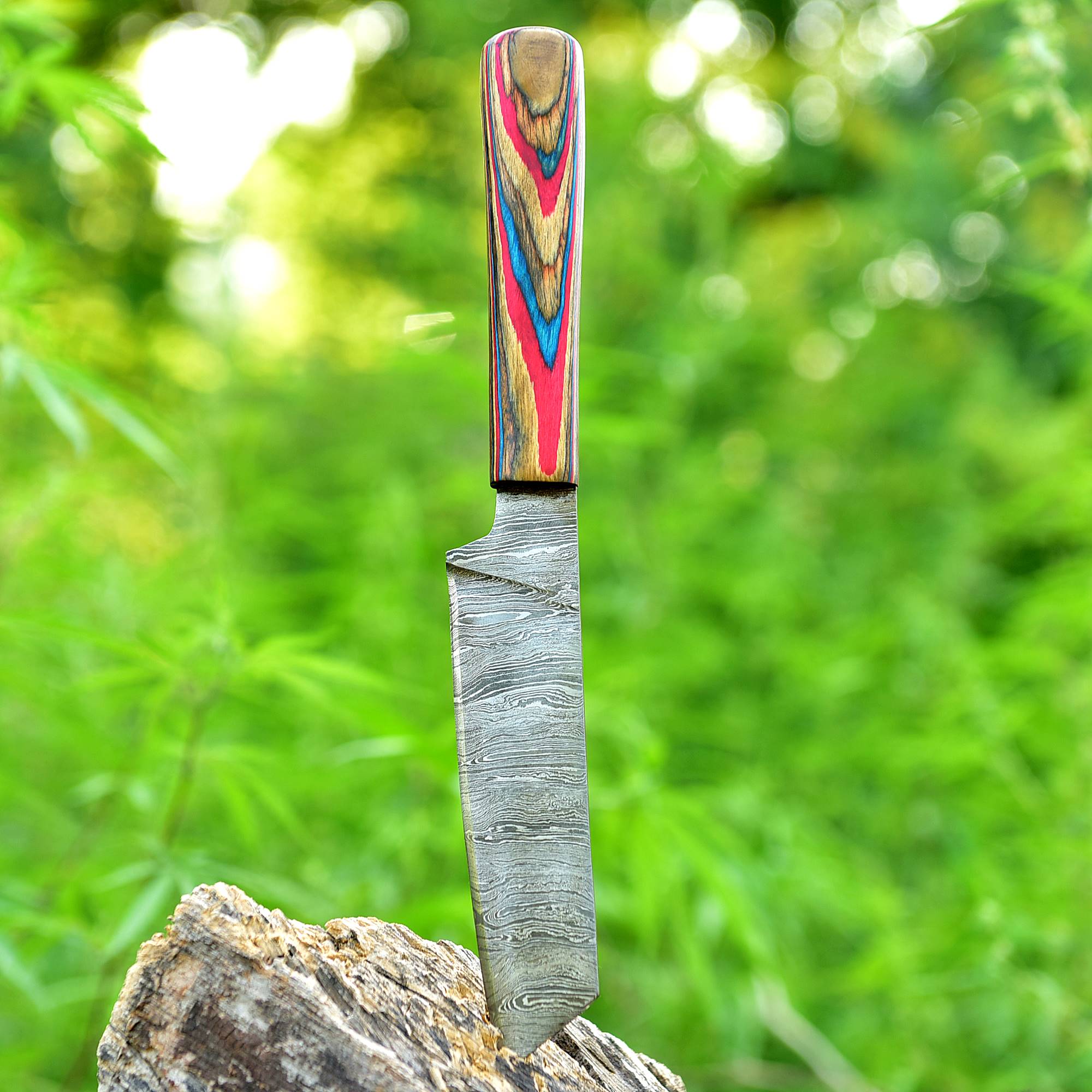 Vivid Arrow Damascus Fixed Blade Knife – Layered Damascus Steel Blade with Multicolor Artistic Handle {FREE GIFT}