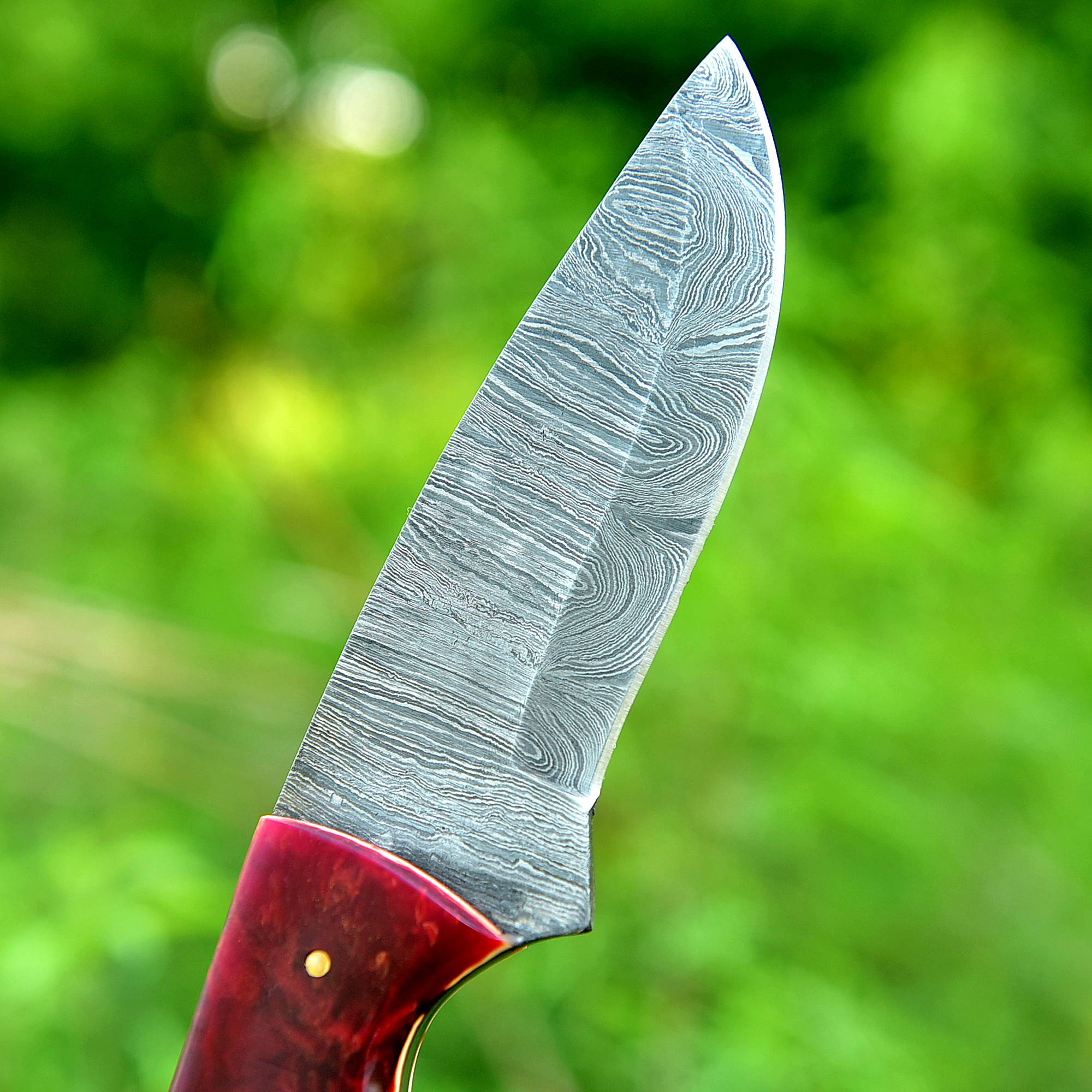 Ocean Crest Damascus Fixed Blade Knife – Wave Pattern Damascus Steel with Blue & Green Handle {FREE GIFT}