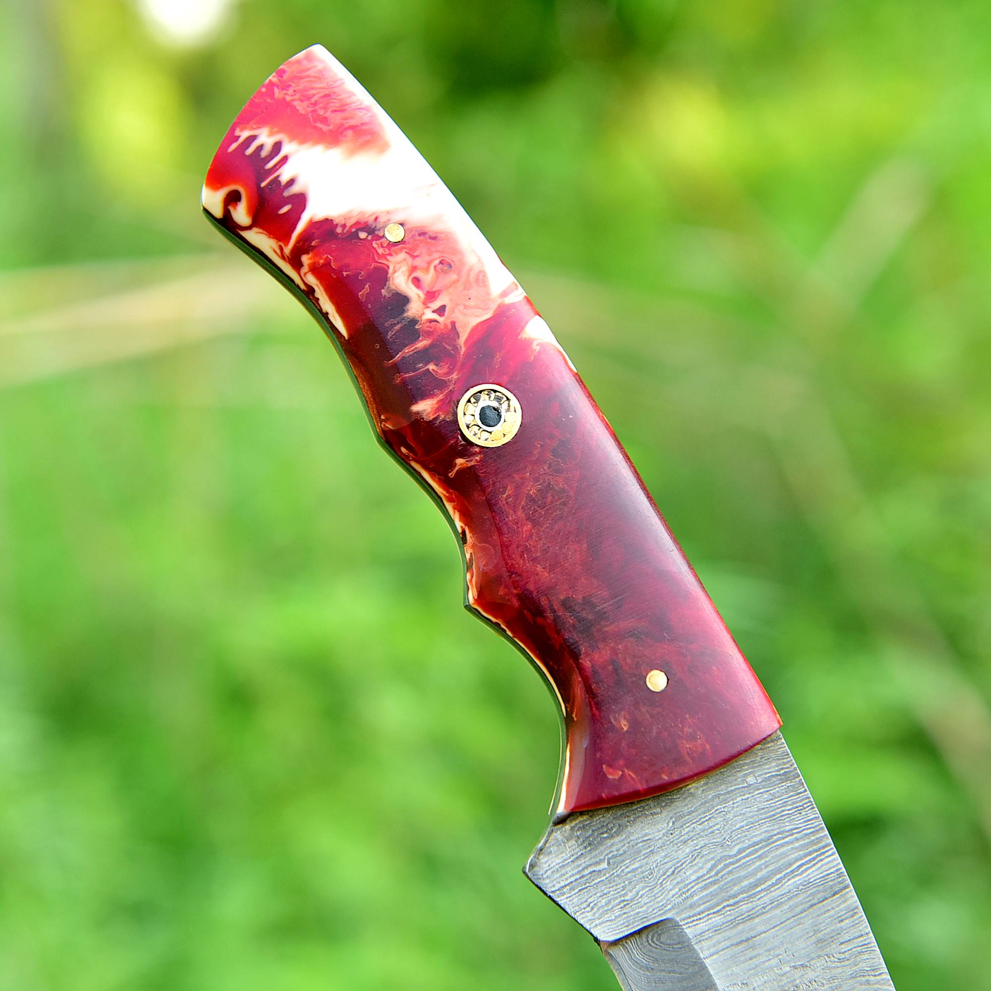 Ocean Crest Damascus Fixed Blade Knife – Wave Pattern Damascus Steel with Blue & Green Handle {FREE GIFT}