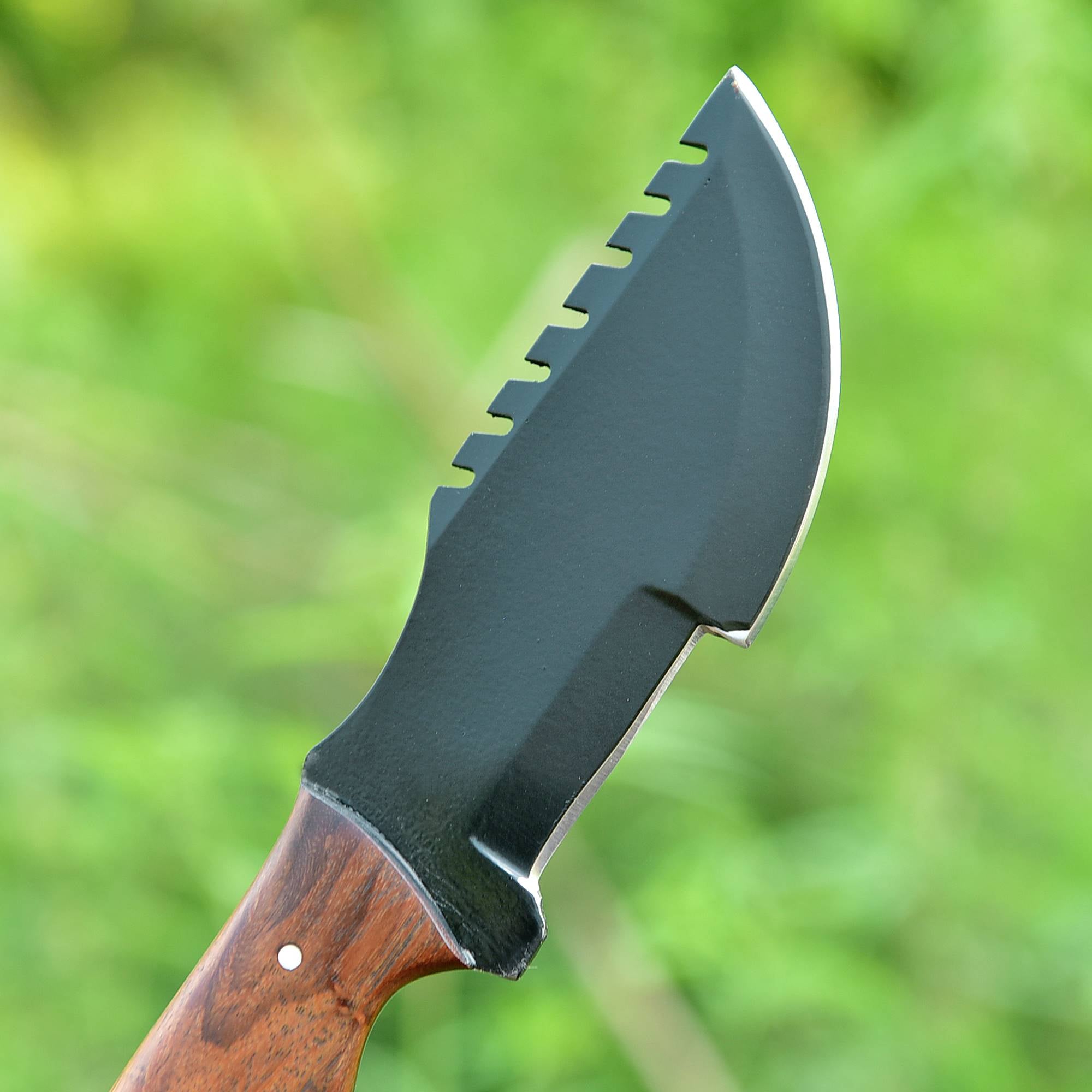 Ridgeback Tactical Hunter Knife – Matte Black Serrated Fixed Blade with Hardwood Handle {FREE GIFT}