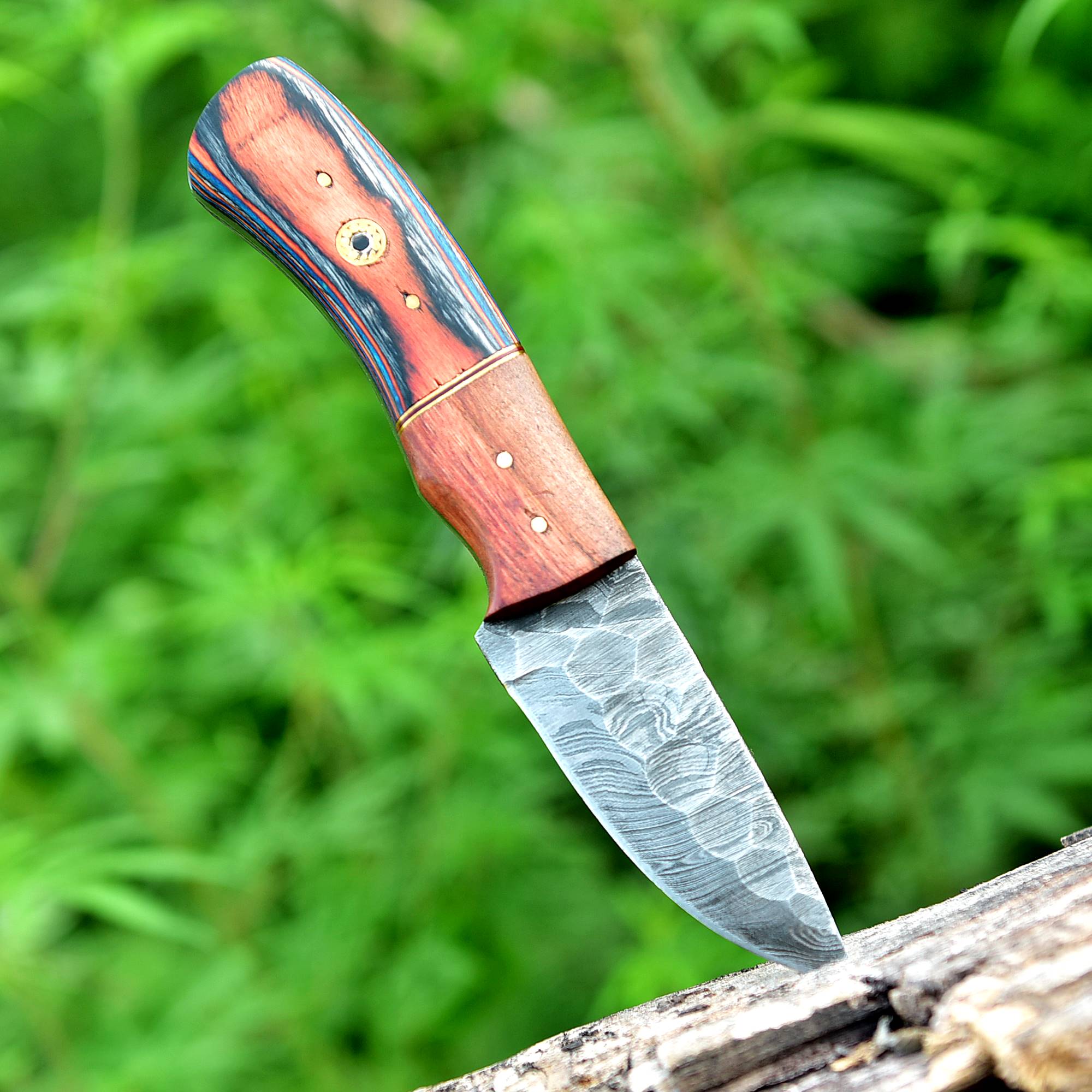 Blaze Stripe Damascus Fixed Blade Knife – Patterned Damascus Steel with Multi-Tone Handle {FREE GIFT}