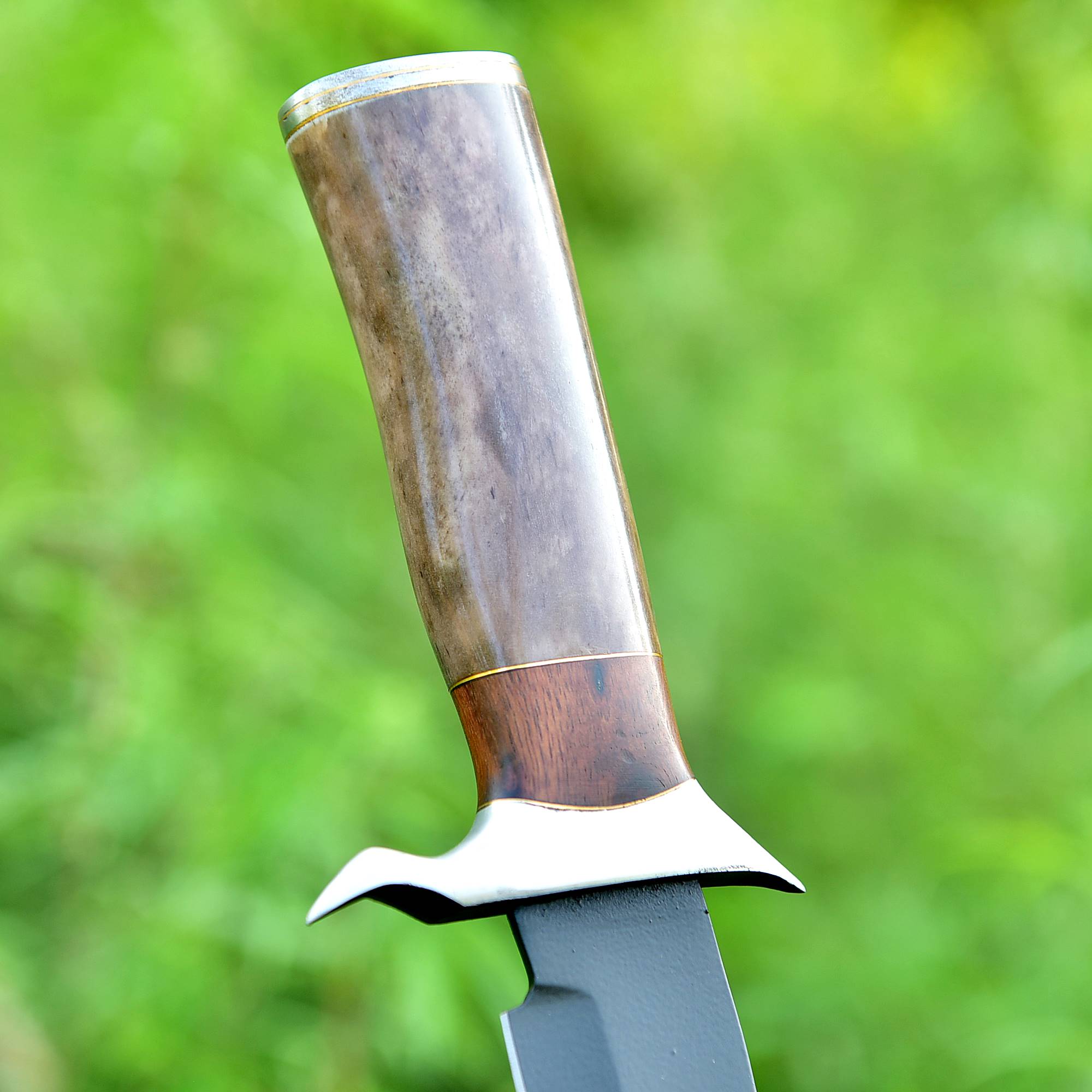 Timber Shadow Bowie Knife – Matte Black Fixed Blade with Wood & Horn Handle {FREE GIFT}