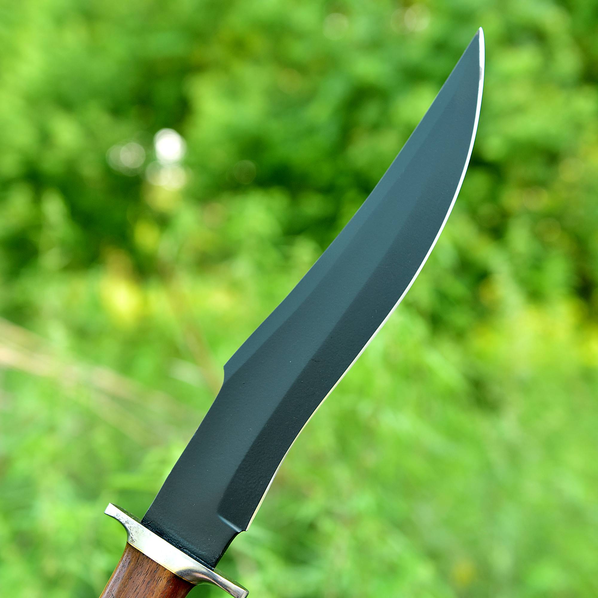 Black Ridge Bowie Knife – Matte Black Fixed Blade with Contoured Hardwood Handle {FREE GIFT}
