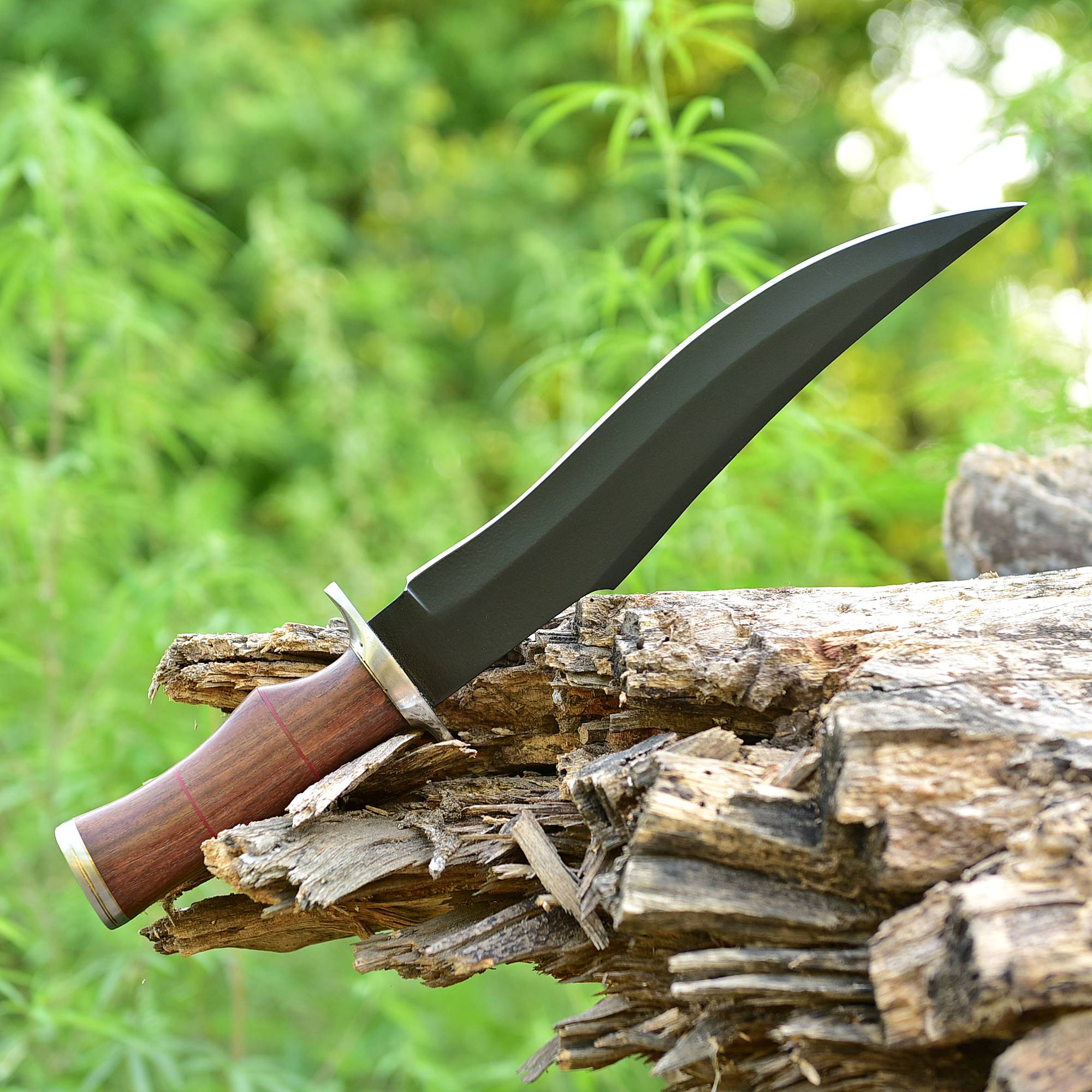 Black Ridge Bowie Knife – Matte Black Fixed Blade with Contoured Hardwood Handle {FREE GIFT}
