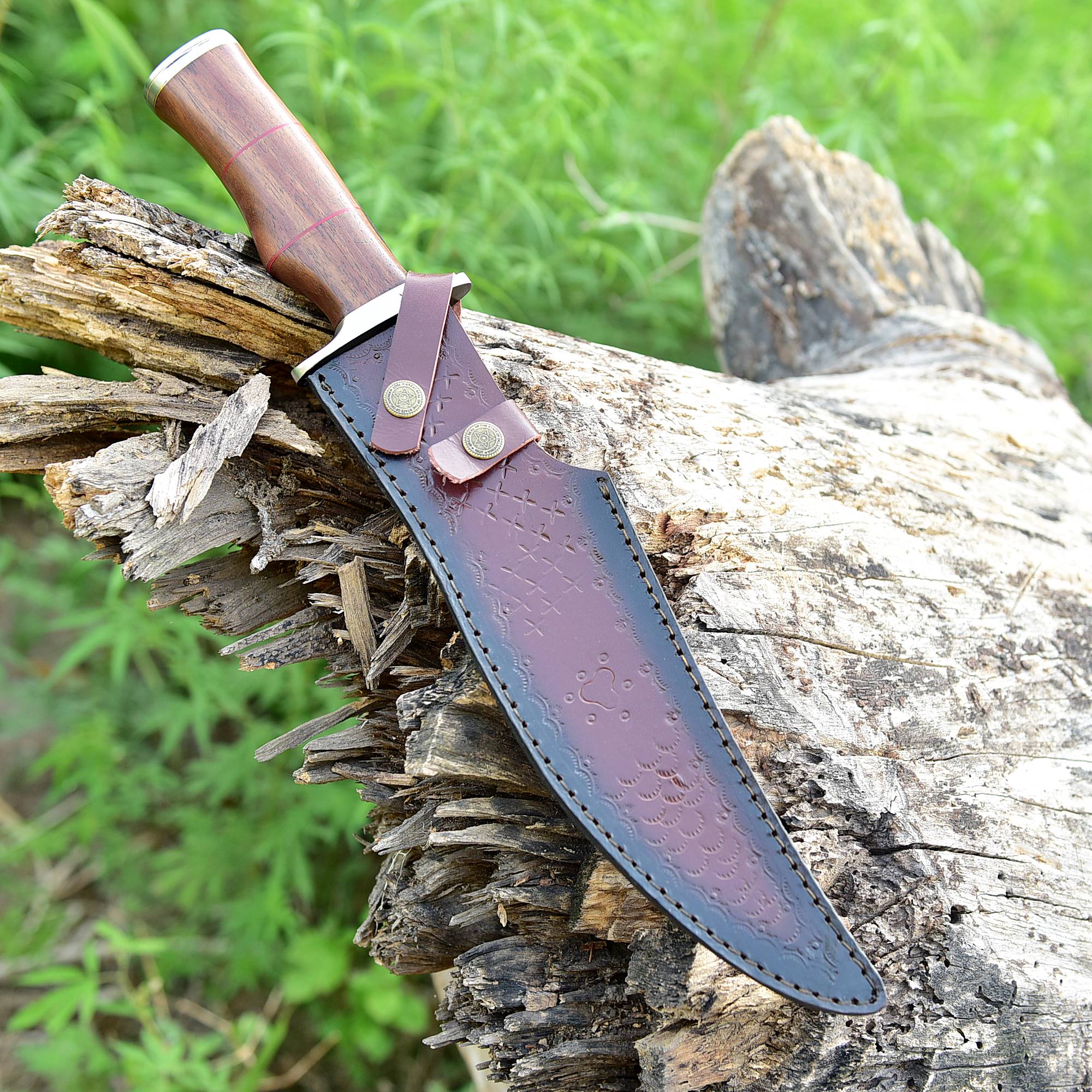 Black Ridge Bowie Knife – Matte Black Fixed Blade with Contoured Hardwood Handle {FREE GIFT}