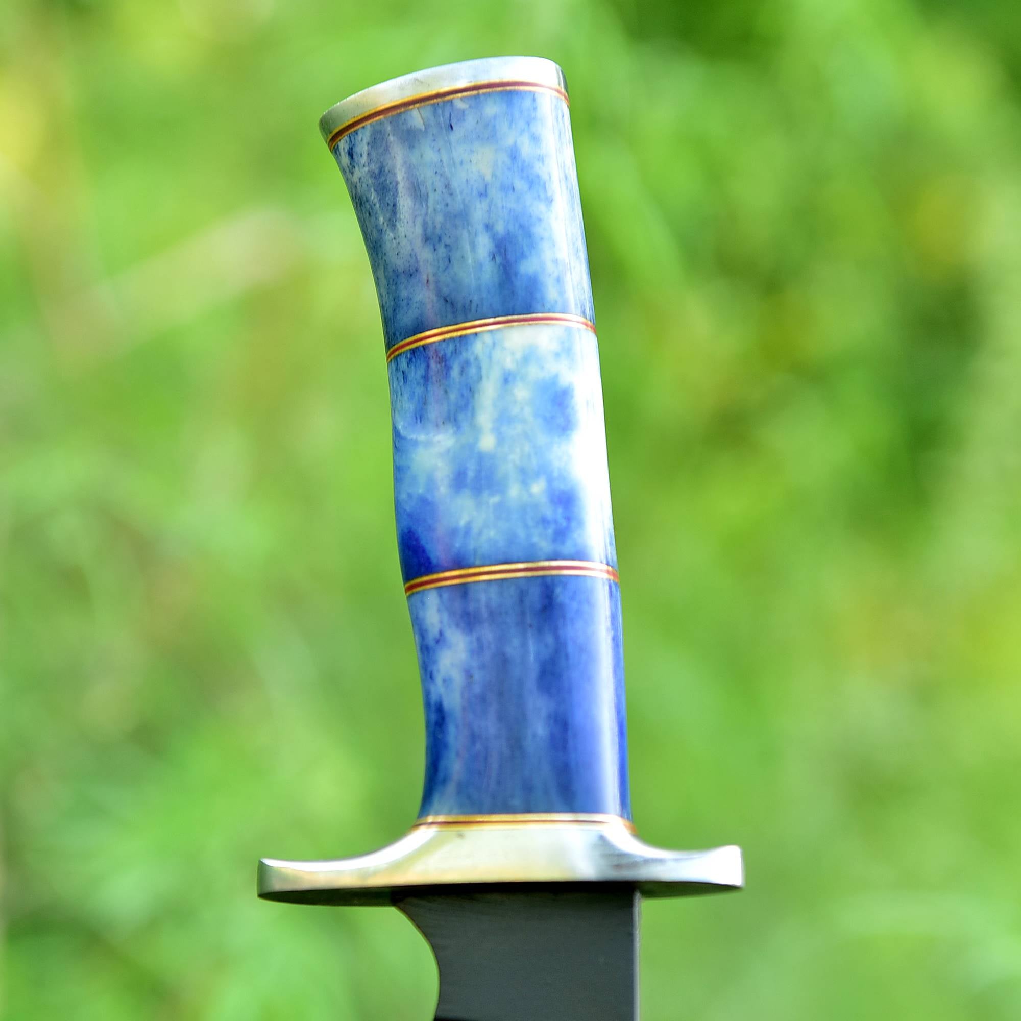 Midnight Sapphire Bowie Knife – Matte Black Fixed Blade with Sapphire Blue Handle & Brass Accents {FREE GIFT}