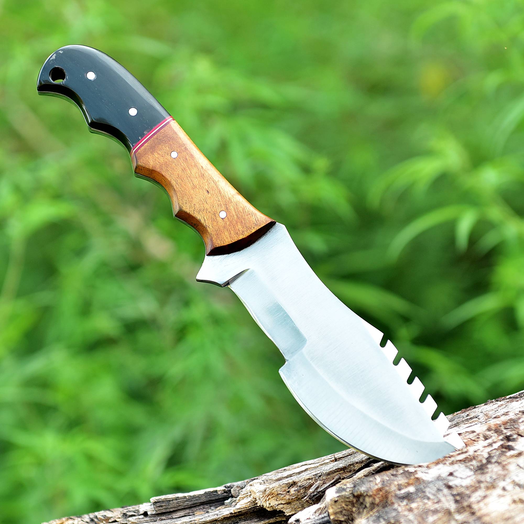 Frontier Fang Hunter Fixed Blade Knife – Broad Steel Blade with Bull Horn & Wood Handle {FREE GIFT}