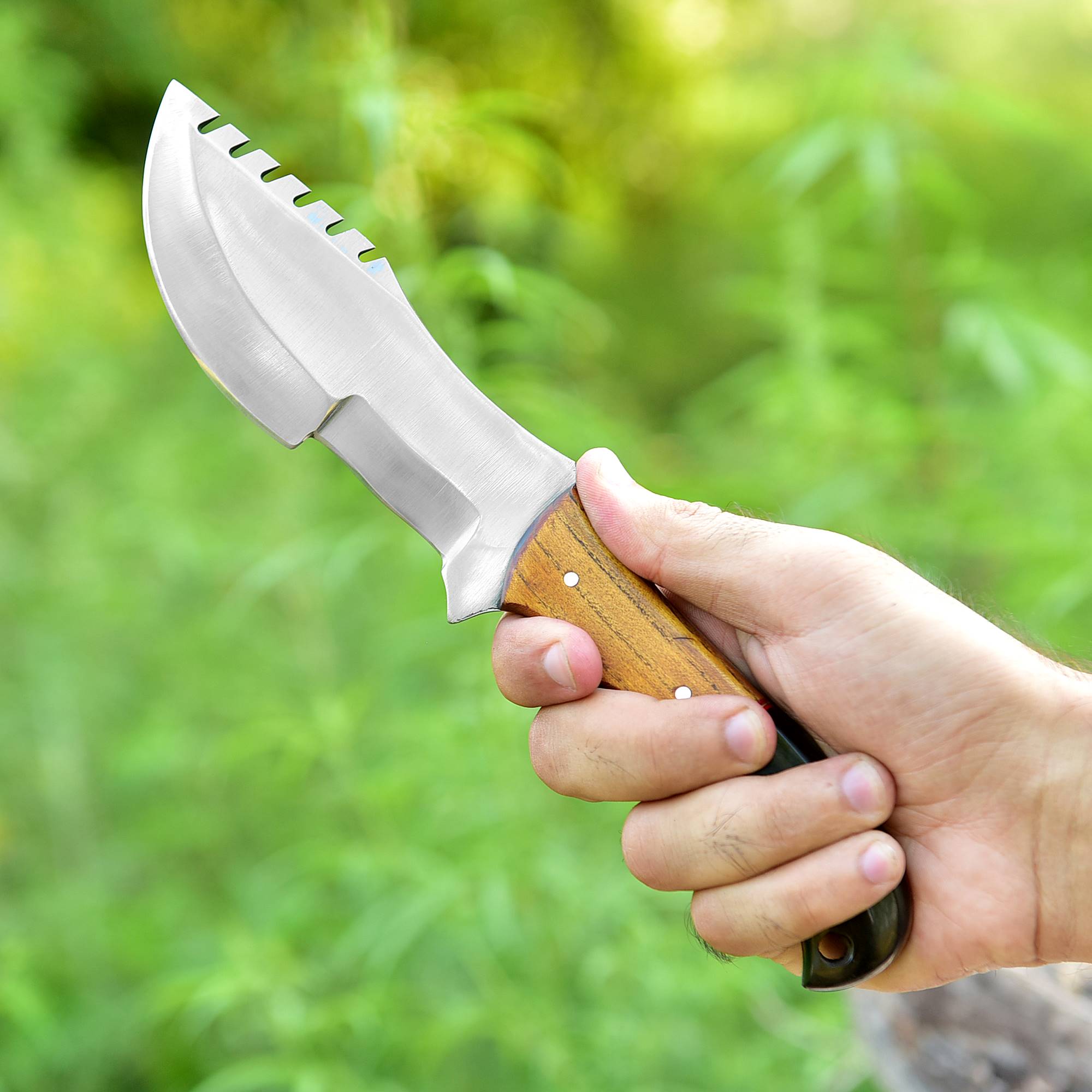 Frontier Fang Hunter Fixed Blade Knife – Broad Steel Blade with Bull Horn & Wood Handle {FREE GIFT}