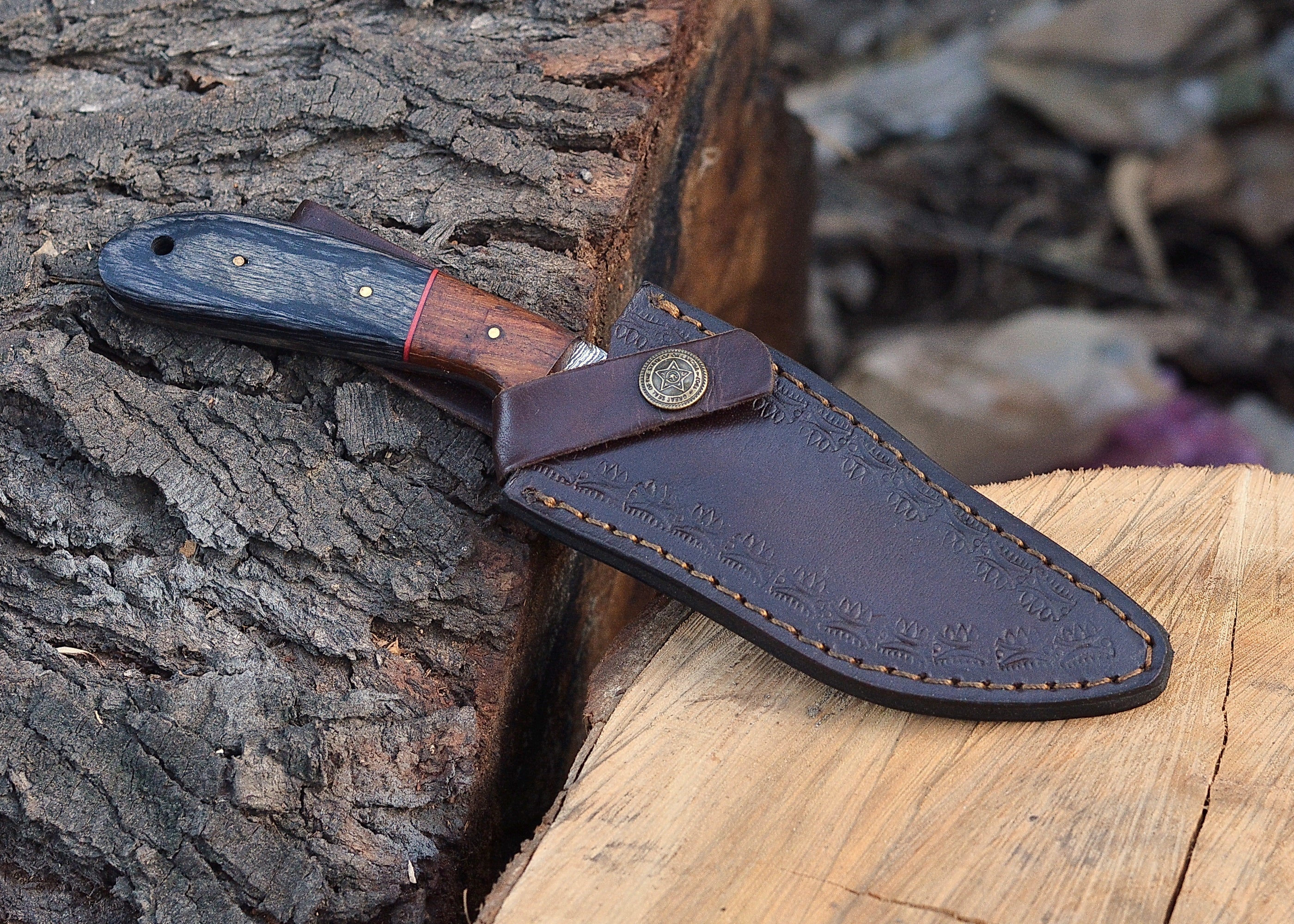 Timberline Damascus Companion – Compact Fixed Blade Knife with Patterned Steel & Hardwood Handle {FREE GIFT}