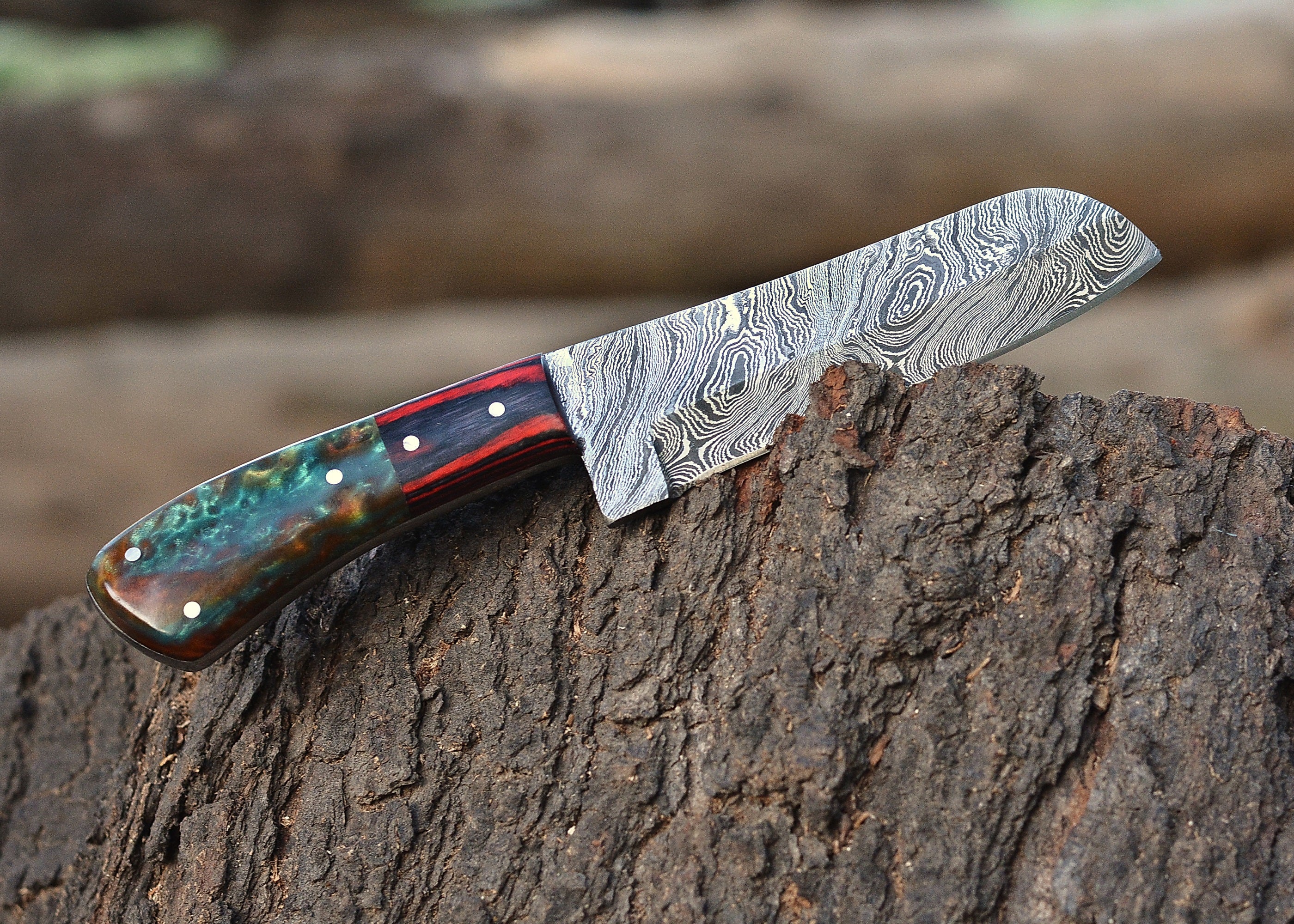 Emberwood Damascus Chef Knife – Flowing Damascus Steel Culinary Blade with Multi-Tone Wood Handle {FREE GIFT}