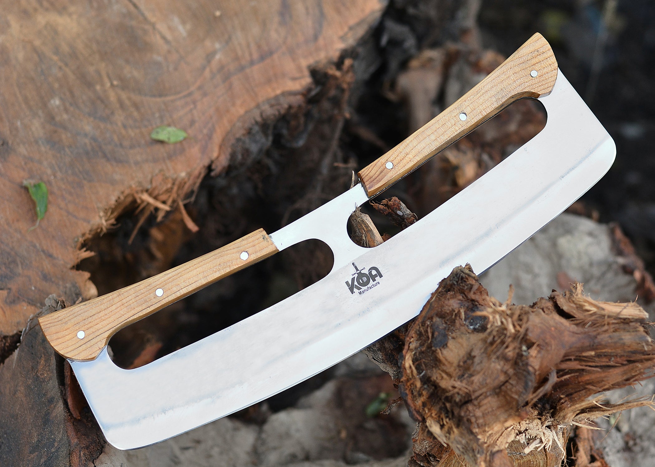 14" Heavy Duty Butcher Cleaver with Dual Handles & Leather Sheath