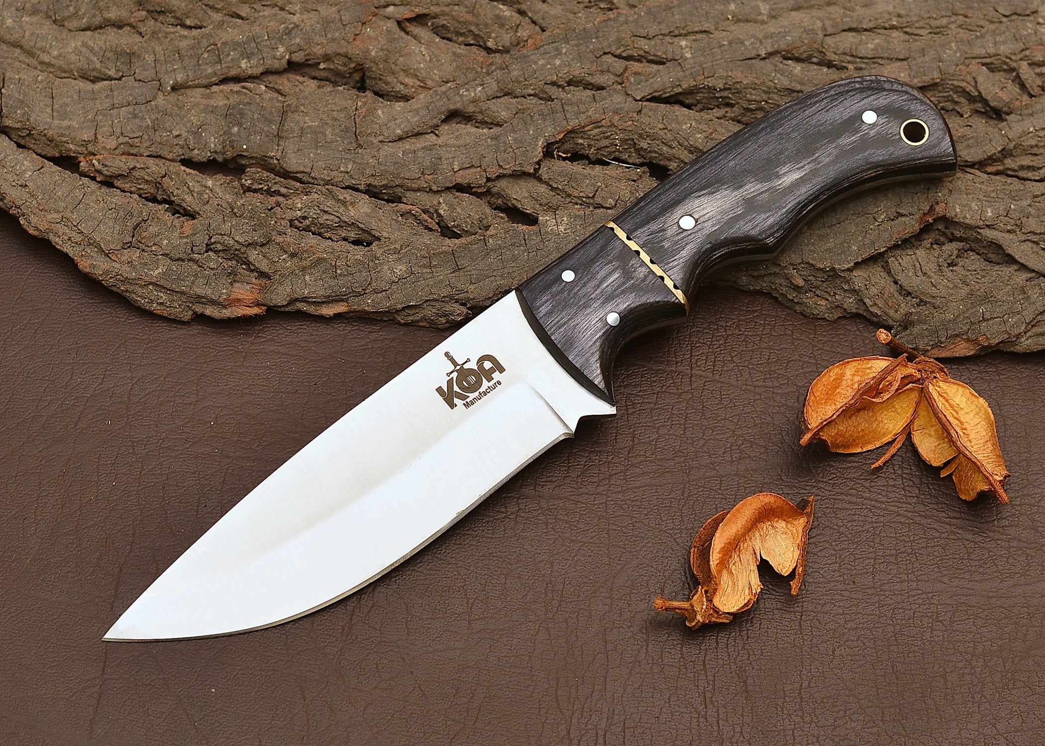 Fixed Blade Hunting Knife with Leather Sheath – 4.5" Stainless Steel Blade