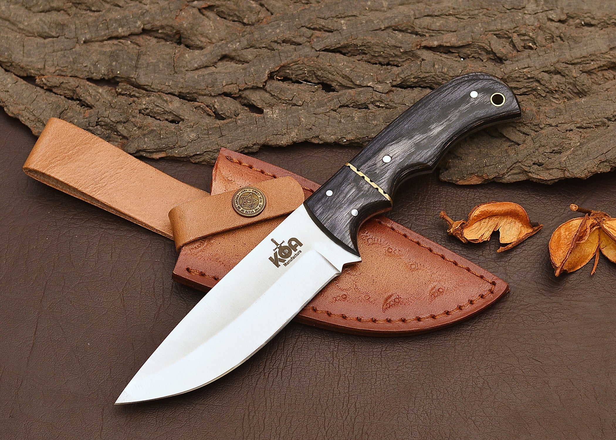 Fixed Blade Hunting Knife with Leather Sheath – 4.5" Stainless Steel Blade