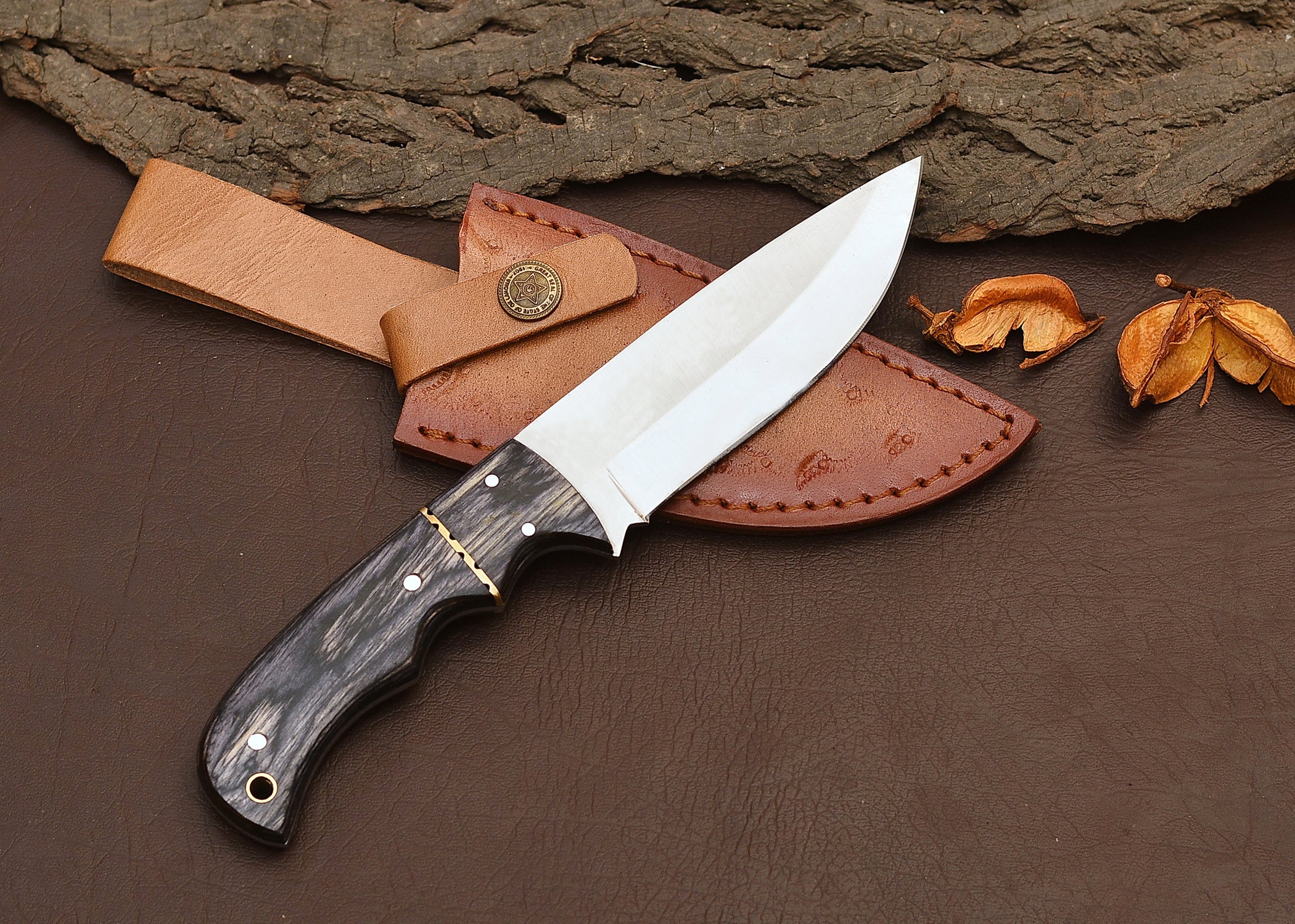 Fixed Blade Hunting Knife with Leather Sheath – 4.5" Stainless Steel Blade