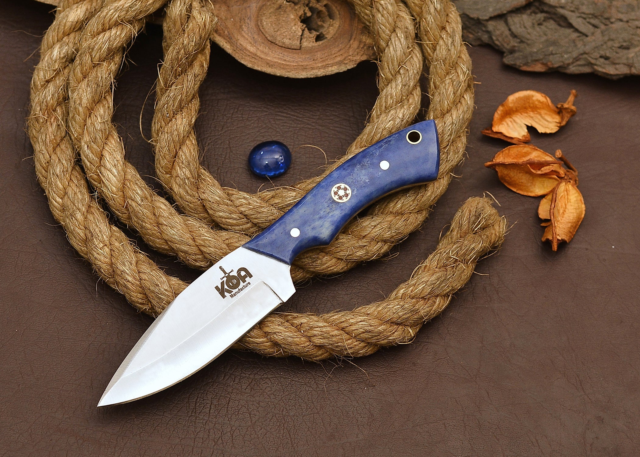 Sapphire Edge Hunter – Stainless Steel Fixed Blade Knife with Sapphire Blue Handle & Mosaic Pins {FREE GIFT}