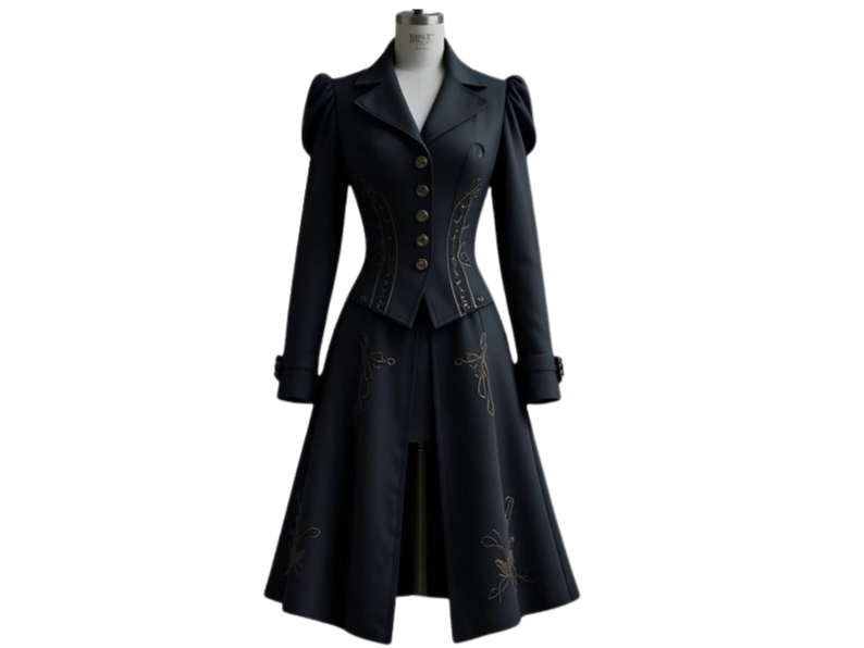 Midnight Silhouette Black Tailcoat – Elegant Structured Long Formal Coat with Flared Hem {FREE GIFT}