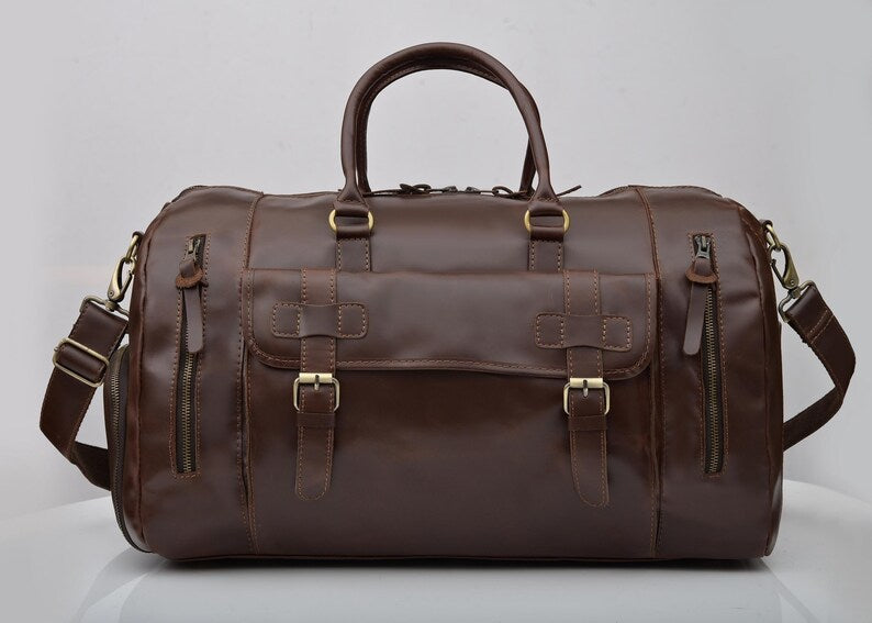 Heritage Voyager Leather Duffle Bag for Men & Women – Premium Genuine Travel Weekender Bag {FREE GIFT}