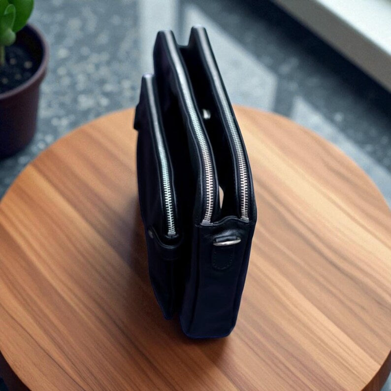 Midnight Executive Leather Messenger Bag for Men – Black Genuine Office Laptop Shoulder Bag for Professionals {FREE GIFT}