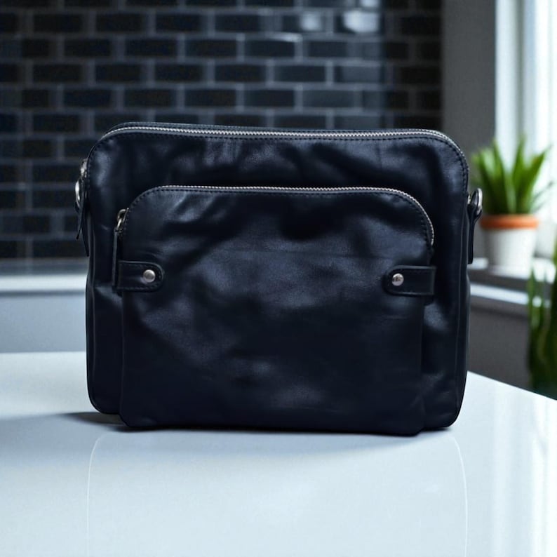 Midnight Executive Leather Messenger Bag for Men – Black Genuine Office Laptop Shoulder Bag for Professionals {FREE GIFT}