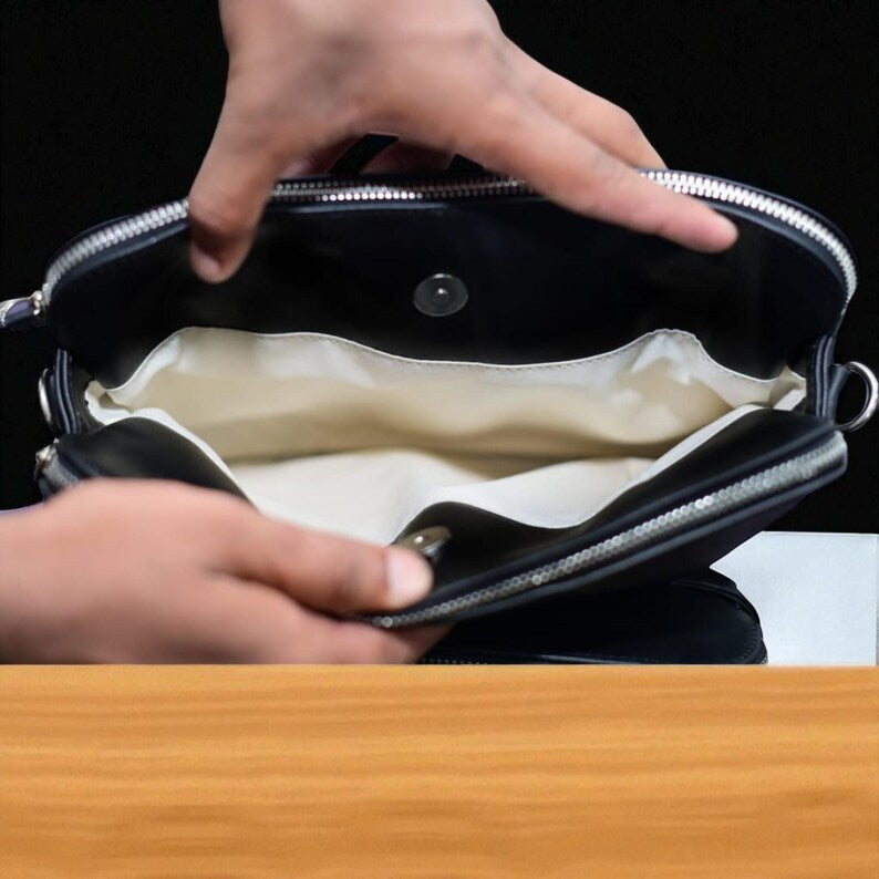 Midnight Executive Leather Messenger Bag for Men – Black Genuine Office Laptop Shoulder Bag for Professionals {FREE GIFT}