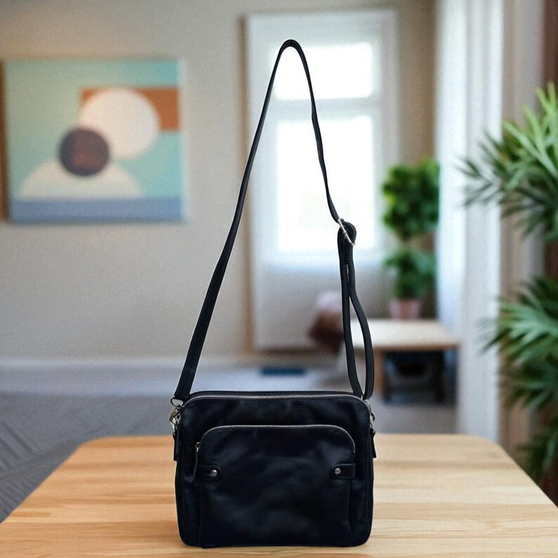 Midnight Executive Leather Messenger Bag for Men – Black Genuine Office Laptop Shoulder Bag for Professionals {FREE GIFT}