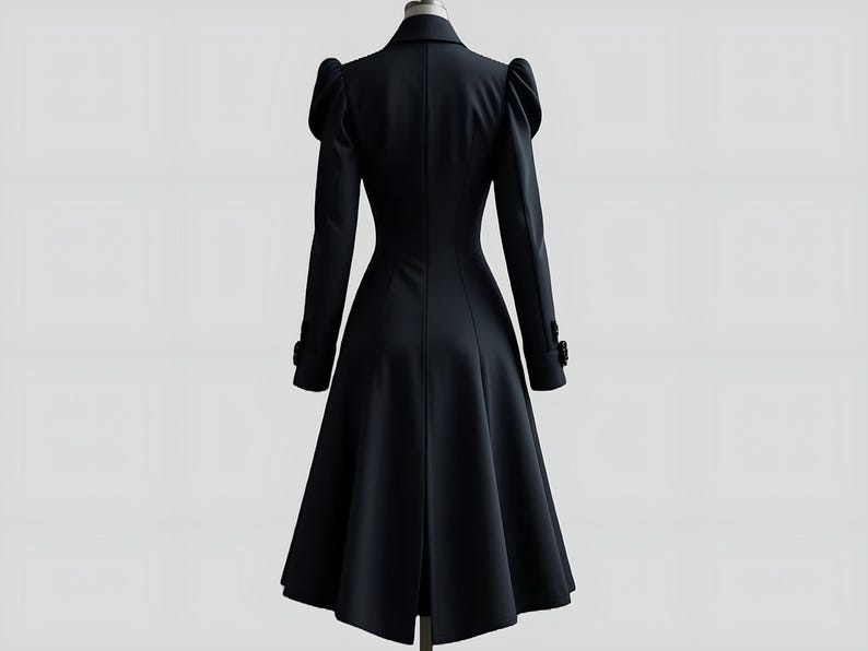 Midnight Silhouette Black Tailcoat – Elegant Structured Long Formal Coat with Flared Hem {FREE GIFT}
