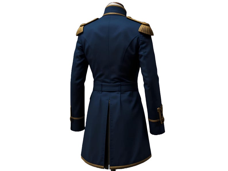 Imperial Navy Officer Coat – Navy Blue Military Style Long Formal Coat with Gold Braiding {FREE GIFT}