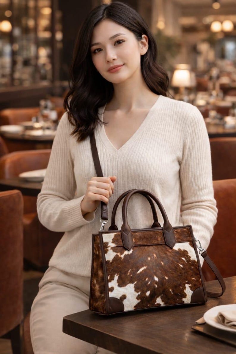 Heritage Ranch Hair-On Leather Tote Bag for Women – Premium Cowhide Pattern Handbag with Shoulder Strap {FREE GIFT}