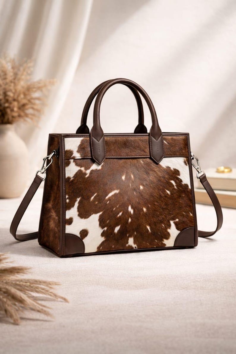 Heritage Ranch Hair-On Leather Tote Bag for Women – Premium Cowhide Pattern Handbag with Shoulder Strap {FREE GIFT}