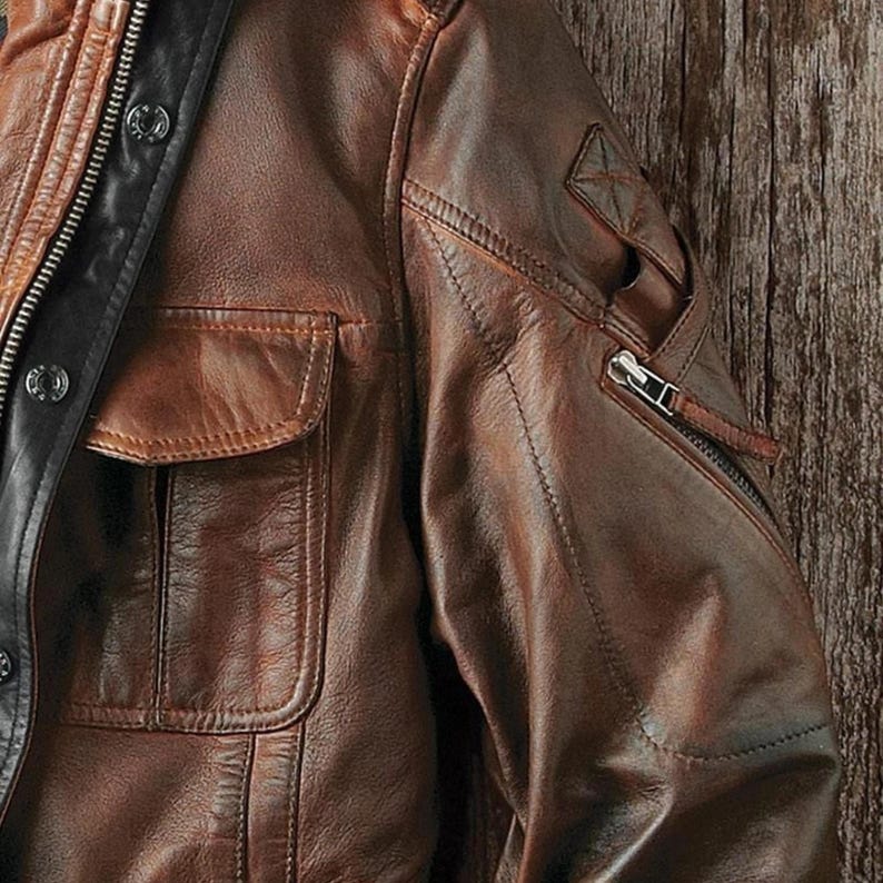 Heritage Brown Leather Jacket for Men – Vintage Rugged Workwear Style Utility Leather Coat {FREE GIFT}
